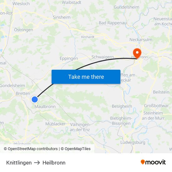 Knittlingen to Heilbronn map