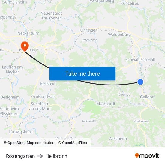Rosengarten to Heilbronn map