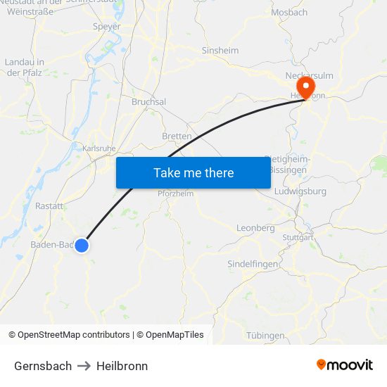 Gernsbach to Heilbronn map