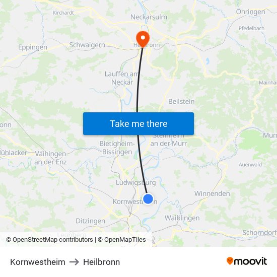 Kornwestheim to Heilbronn map