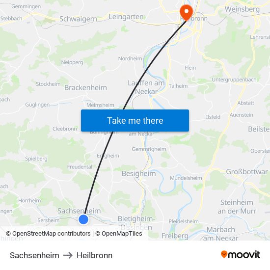 Sachsenheim to Heilbronn map