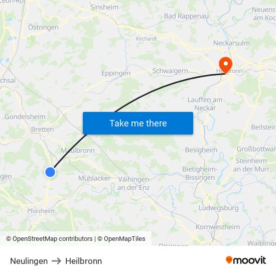 Neulingen to Heilbronn map