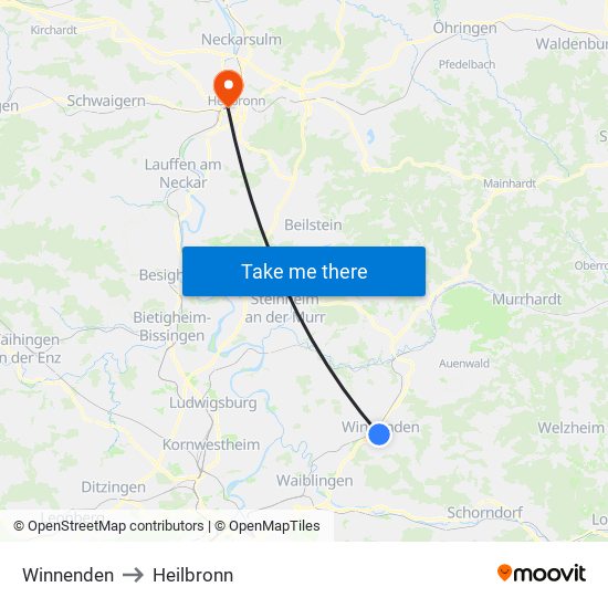 Winnenden to Heilbronn map