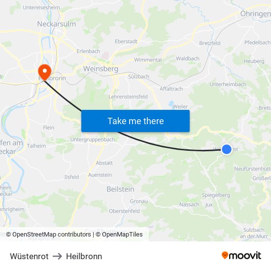 Wüstenrot to Heilbronn map