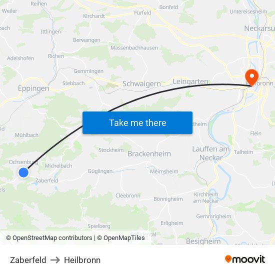 Zaberfeld to Heilbronn map