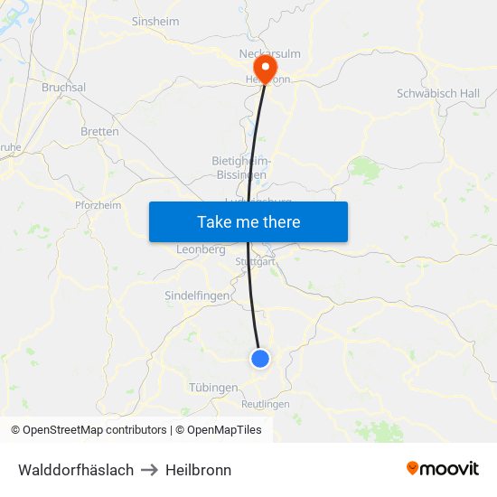Walddorfhäslach to Heilbronn map