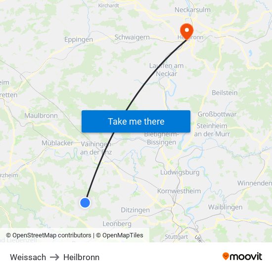 Weissach to Heilbronn map