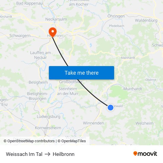 Weissach Im Tal to Heilbronn map