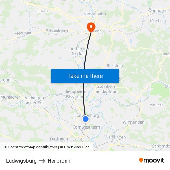 Ludwigsburg to Heilbronn map