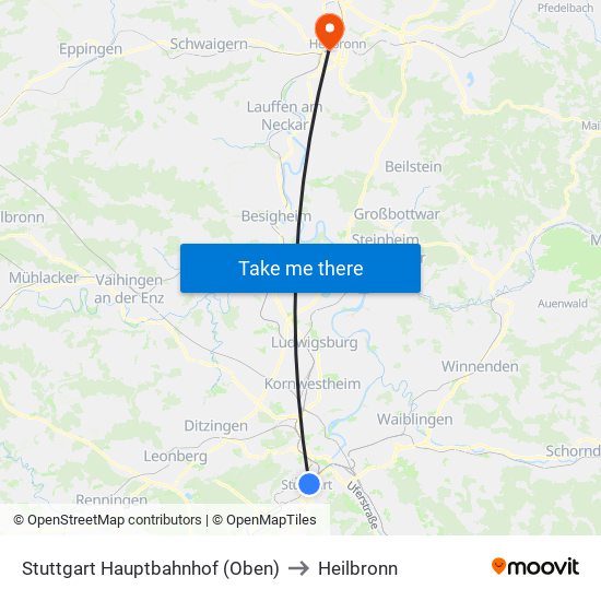 Stuttgart Hauptbahnhof (Oben) to Heilbronn map