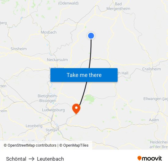 Schöntal to Leutenbach map