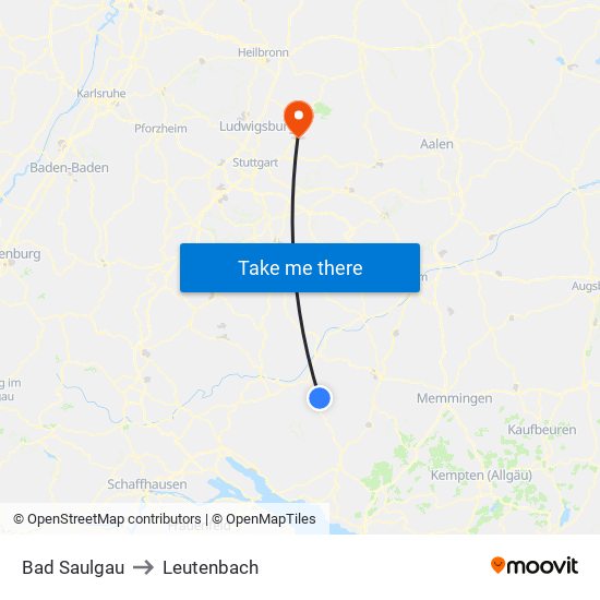 Bad Saulgau to Leutenbach map