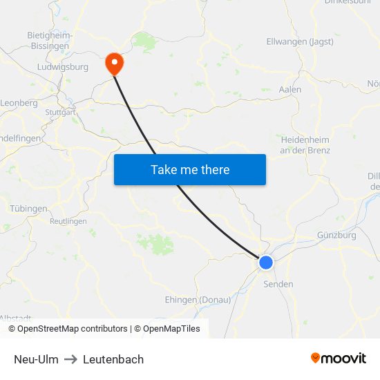 Neu-Ulm to Leutenbach map