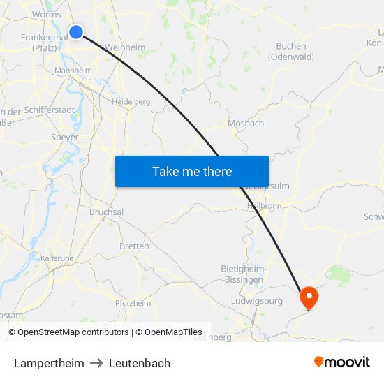 Lampertheim to Leutenbach map