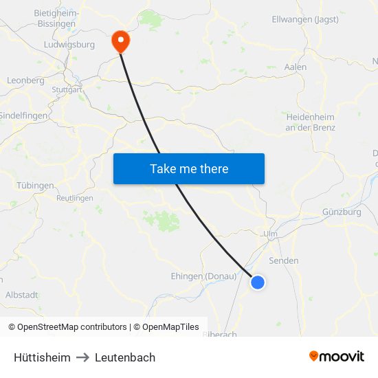 Hüttisheim to Leutenbach map