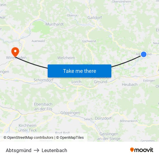 Abtsgmünd to Leutenbach map