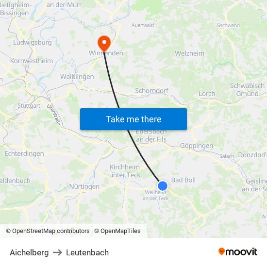 Aichelberg to Leutenbach map