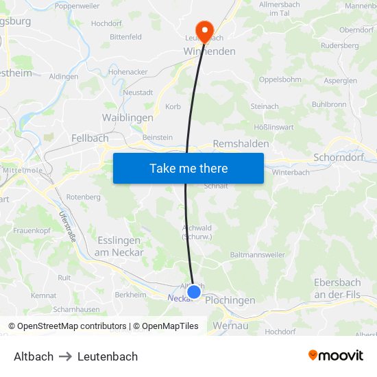 Altbach to Leutenbach map