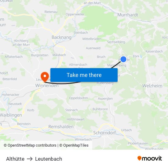 Althütte to Leutenbach map
