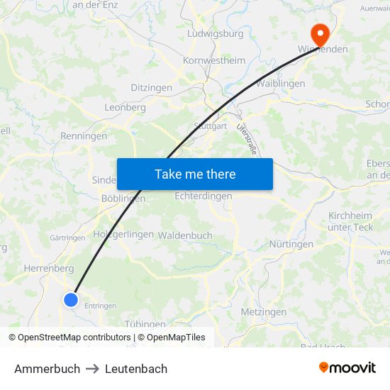 Ammerbuch to Leutenbach map