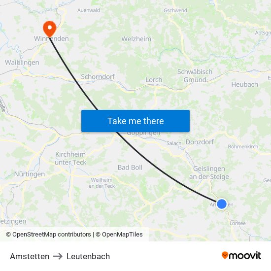 Amstetten to Leutenbach map