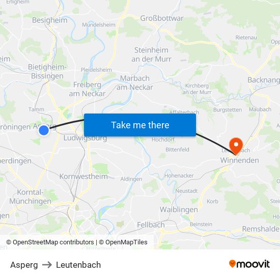 Asperg to Leutenbach map