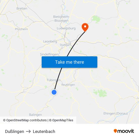 Dußlingen to Leutenbach map