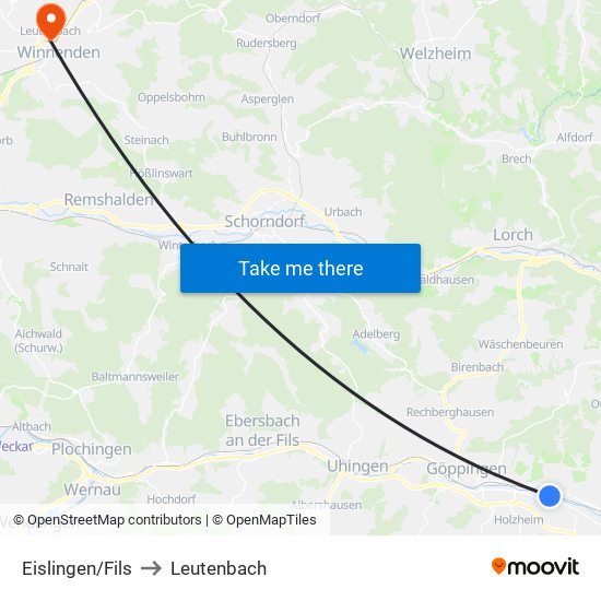 Eislingen/Fils to Leutenbach map