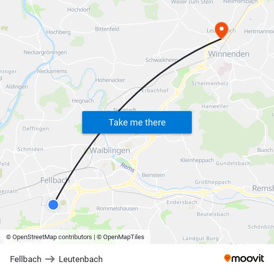 Fellbach to Leutenbach map