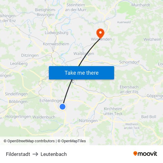 Filderstadt to Leutenbach map