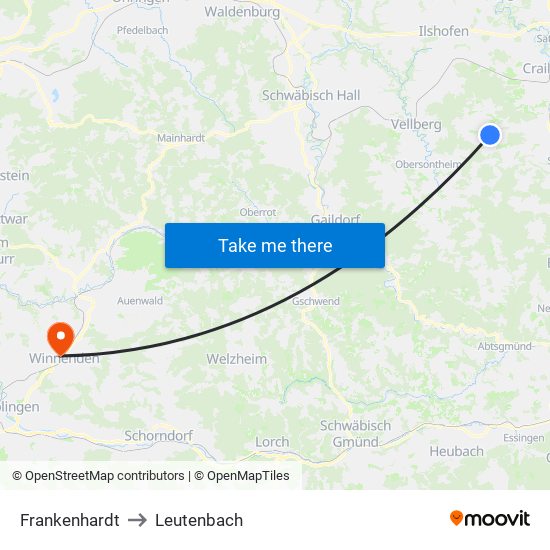 Frankenhardt to Leutenbach map