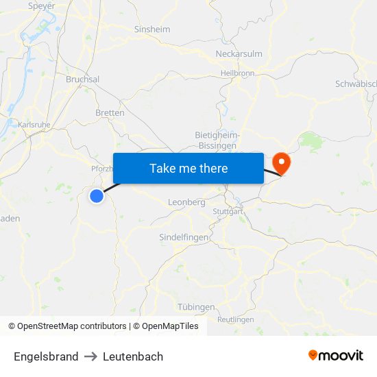 Engelsbrand to Leutenbach map