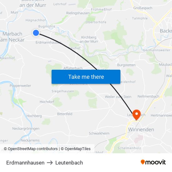 Erdmannhausen to Leutenbach map