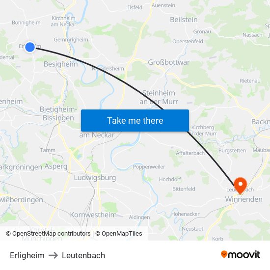 Erligheim to Leutenbach map