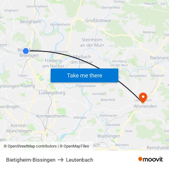 Bietigheim-Bissingen to Leutenbach map
