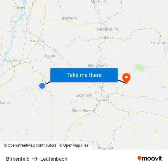 Birkenfeld to Leutenbach map