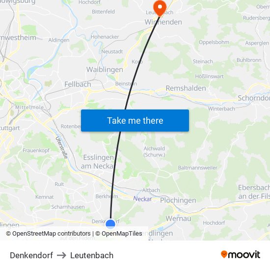 Denkendorf to Leutenbach map