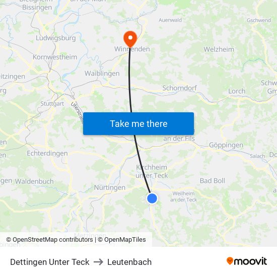 Dettingen Unter Teck to Leutenbach map