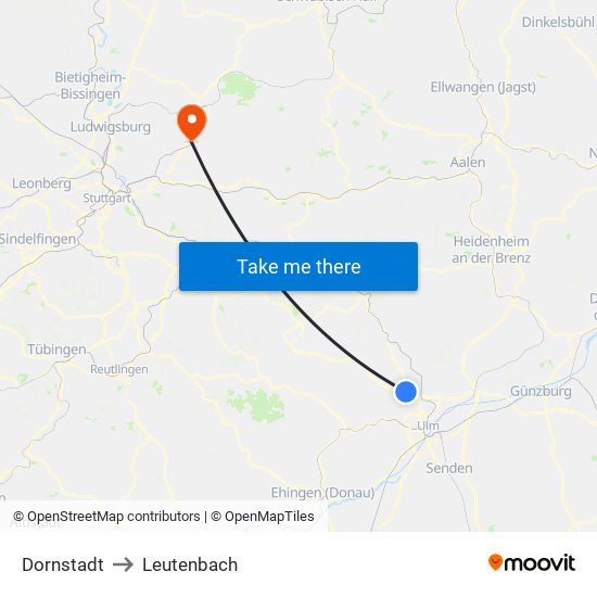 Dornstadt to Leutenbach map