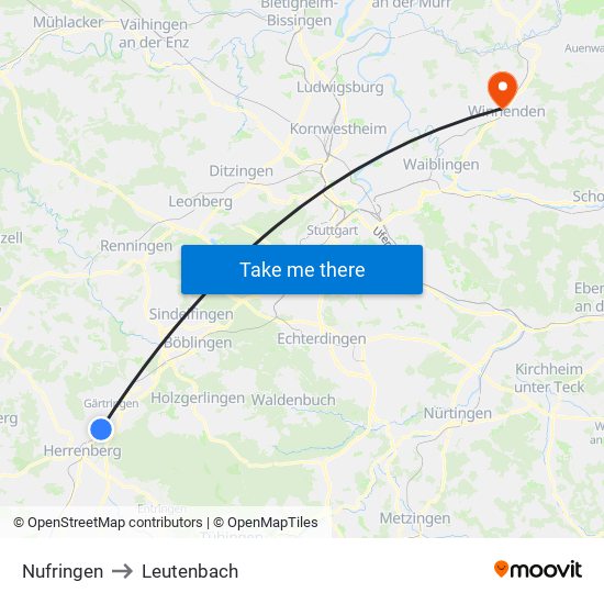 Nufringen to Leutenbach map