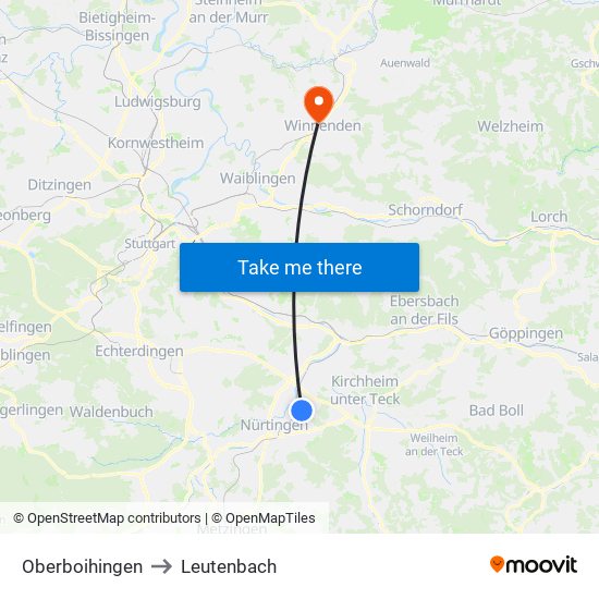 Oberboihingen to Leutenbach map