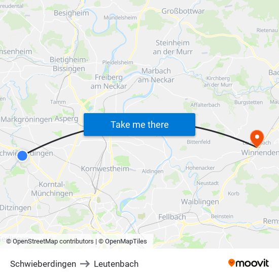 Schwieberdingen to Leutenbach map
