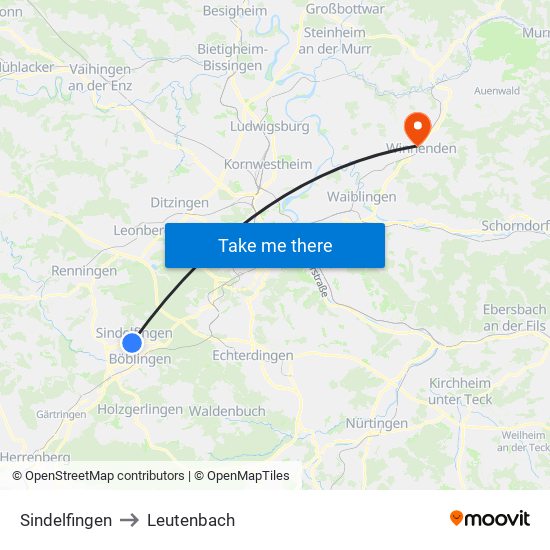 Sindelfingen to Leutenbach map