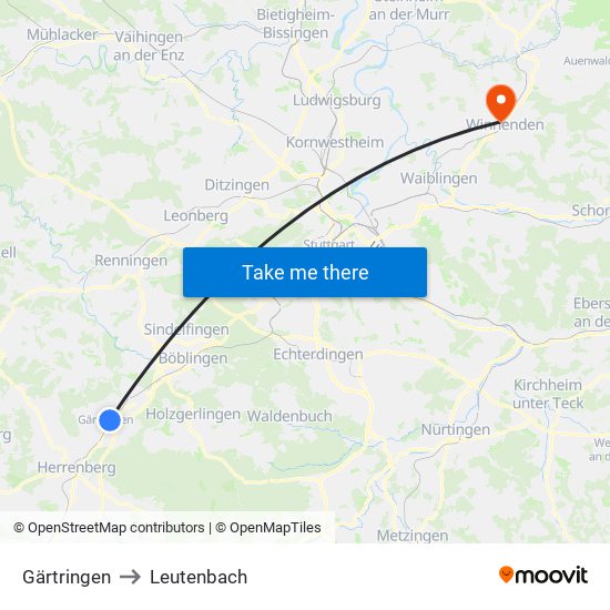 Gärtringen to Leutenbach map