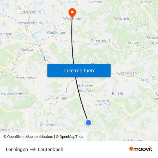 Lenningen to Leutenbach map
