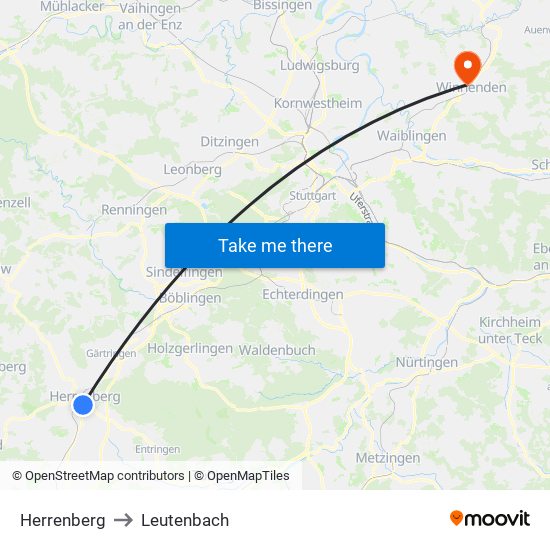 Herrenberg to Leutenbach map