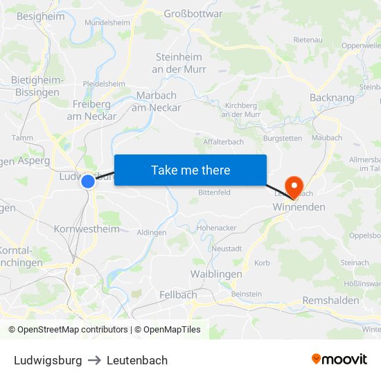 Ludwigsburg to Leutenbach map