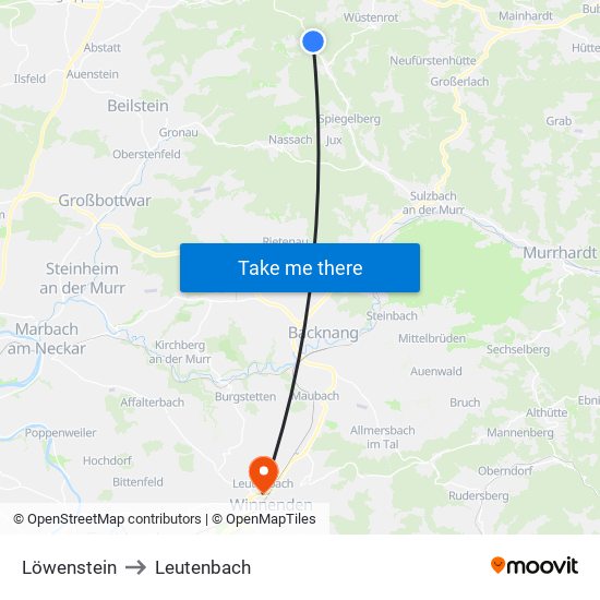 Löwenstein to Leutenbach map