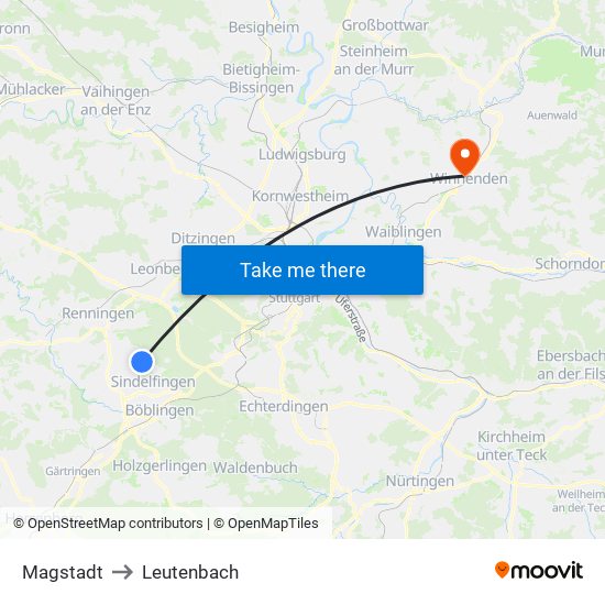 Magstadt to Leutenbach map
