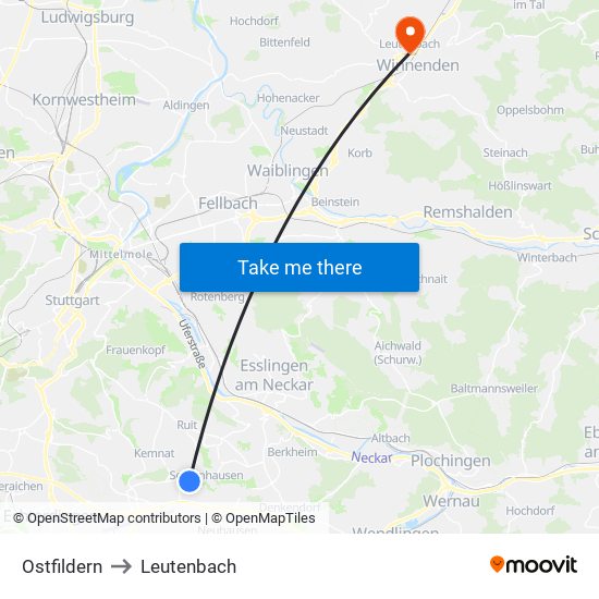 Ostfildern to Leutenbach map